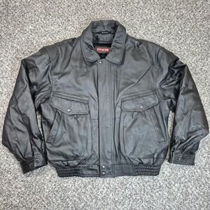Vintage 90s Phase 2 Black Bomber Leather Jacket‎ Men's Large Fur Lined Greaser